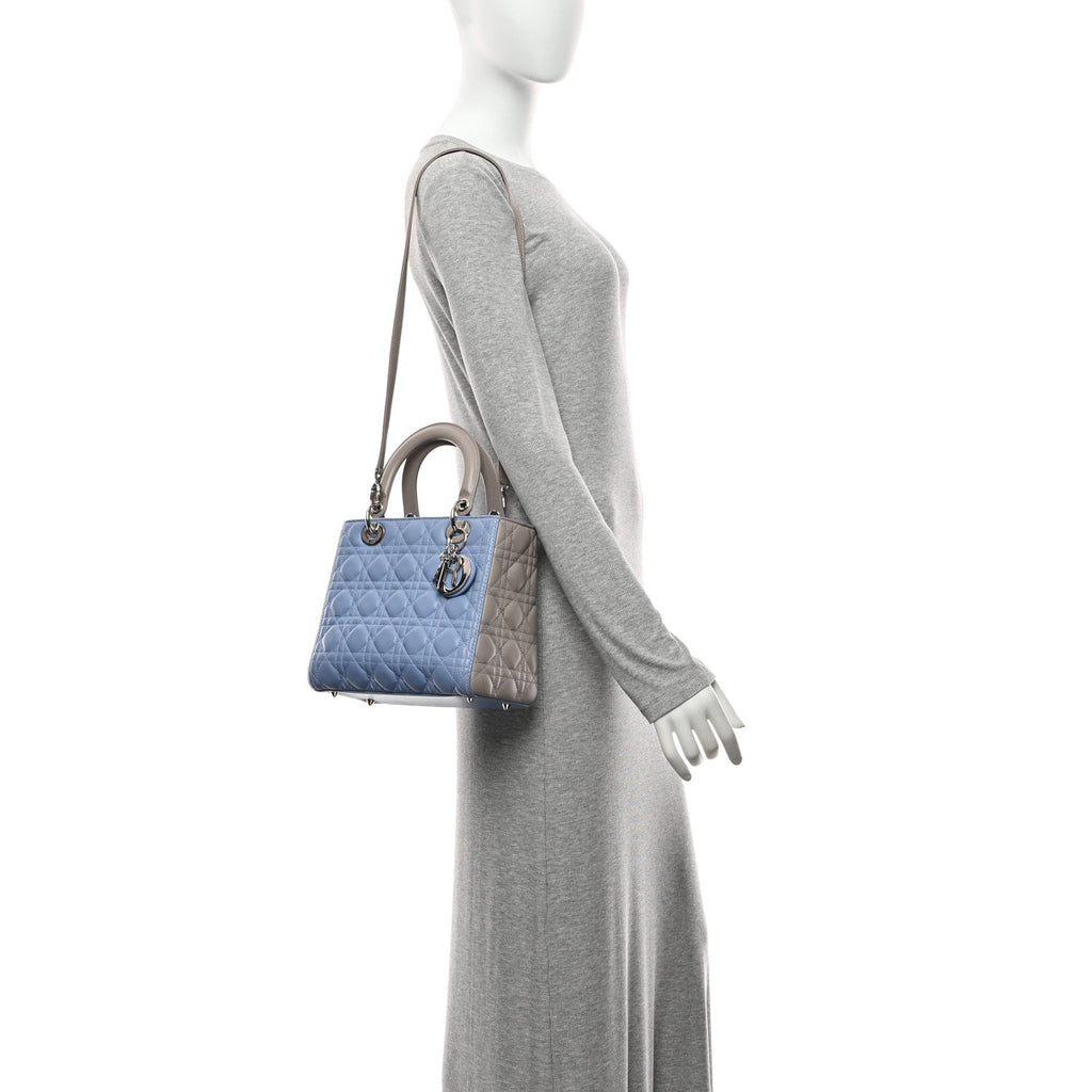 Lambskin Cannage Medium Bi-Color Lady Dior Blue Gray