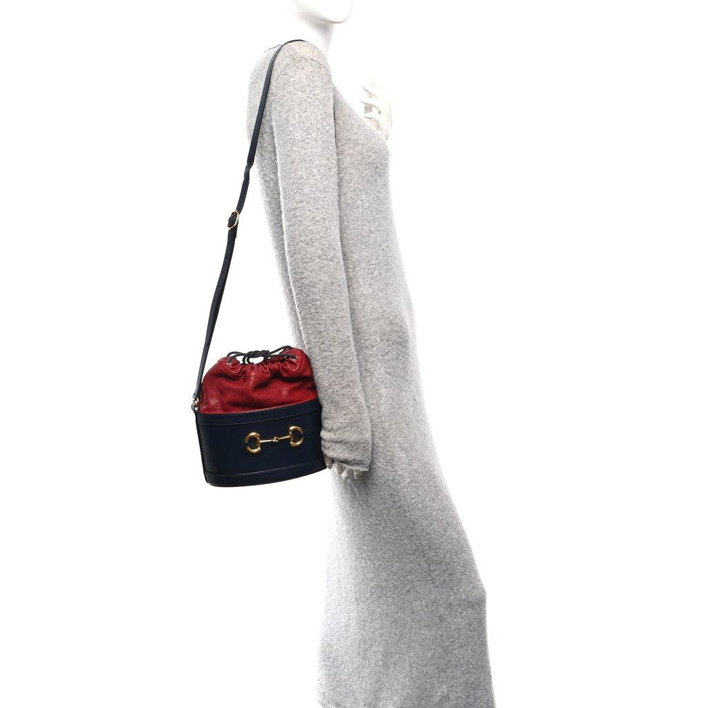 Azalea Sakai Be Green Calfskin Horsebit 1955 Drawstring Bucket Bag Blue New Cherry Red