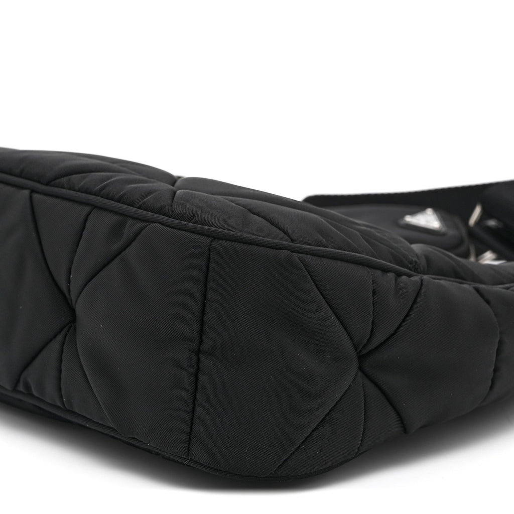Re-Nylon Triangle Padded Patchwork Shoulder Bag Black