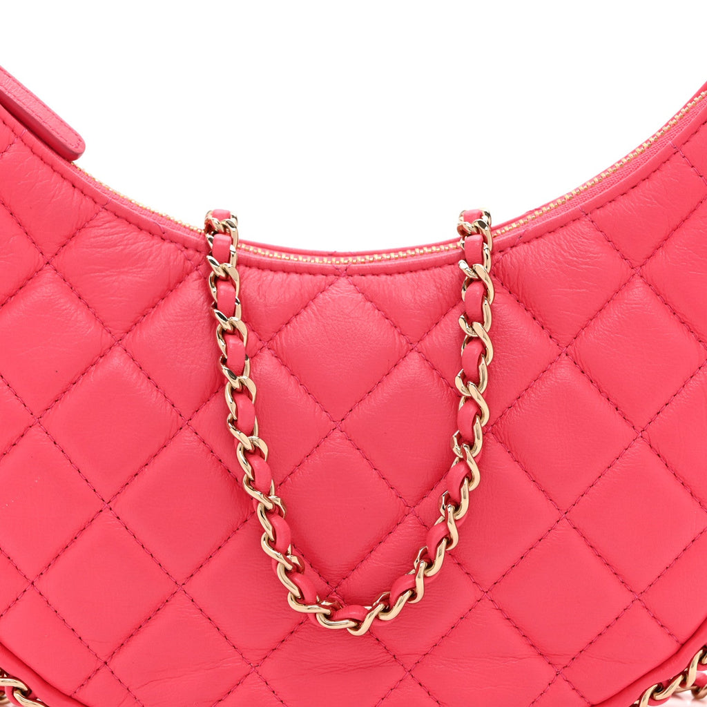 Lambskin Quilted Small Hobo Bag Pink