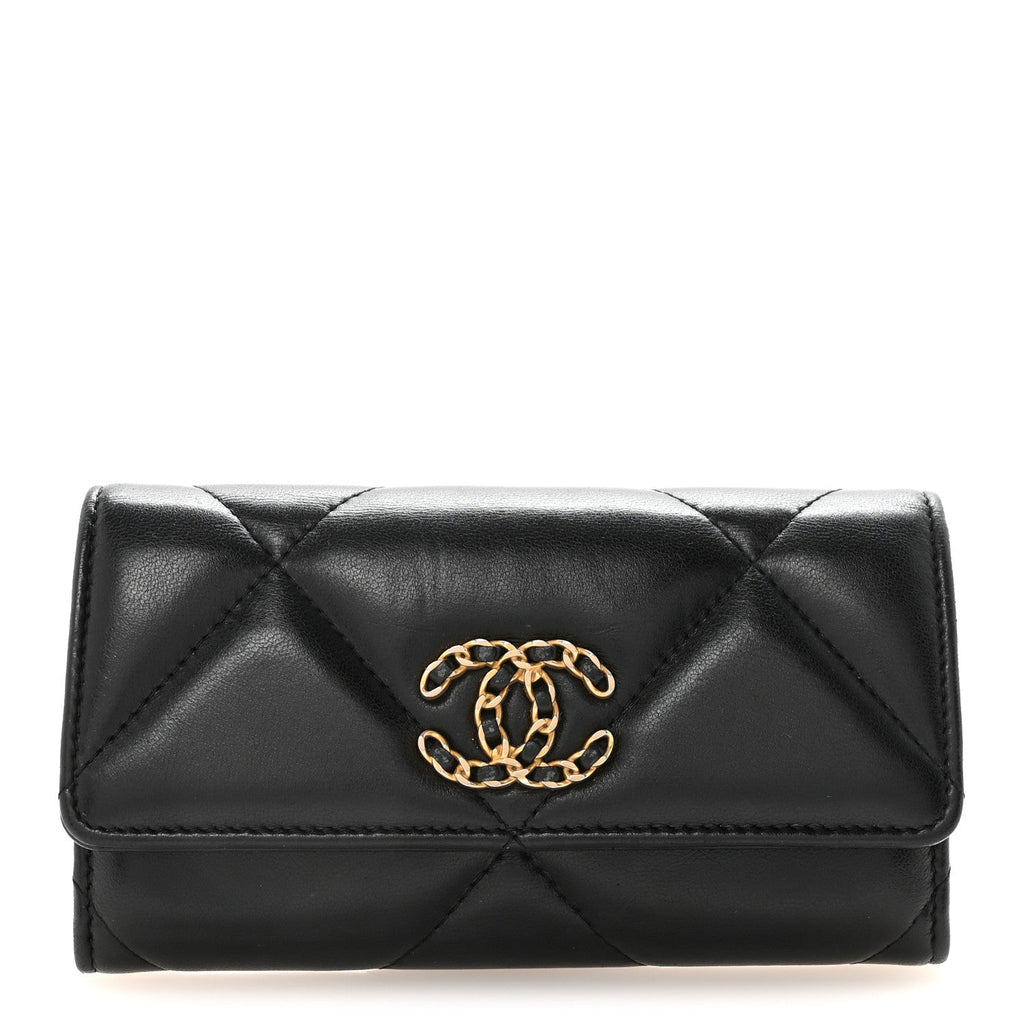 Lambskin Quilted Chanel 19 Flap Wallet Black