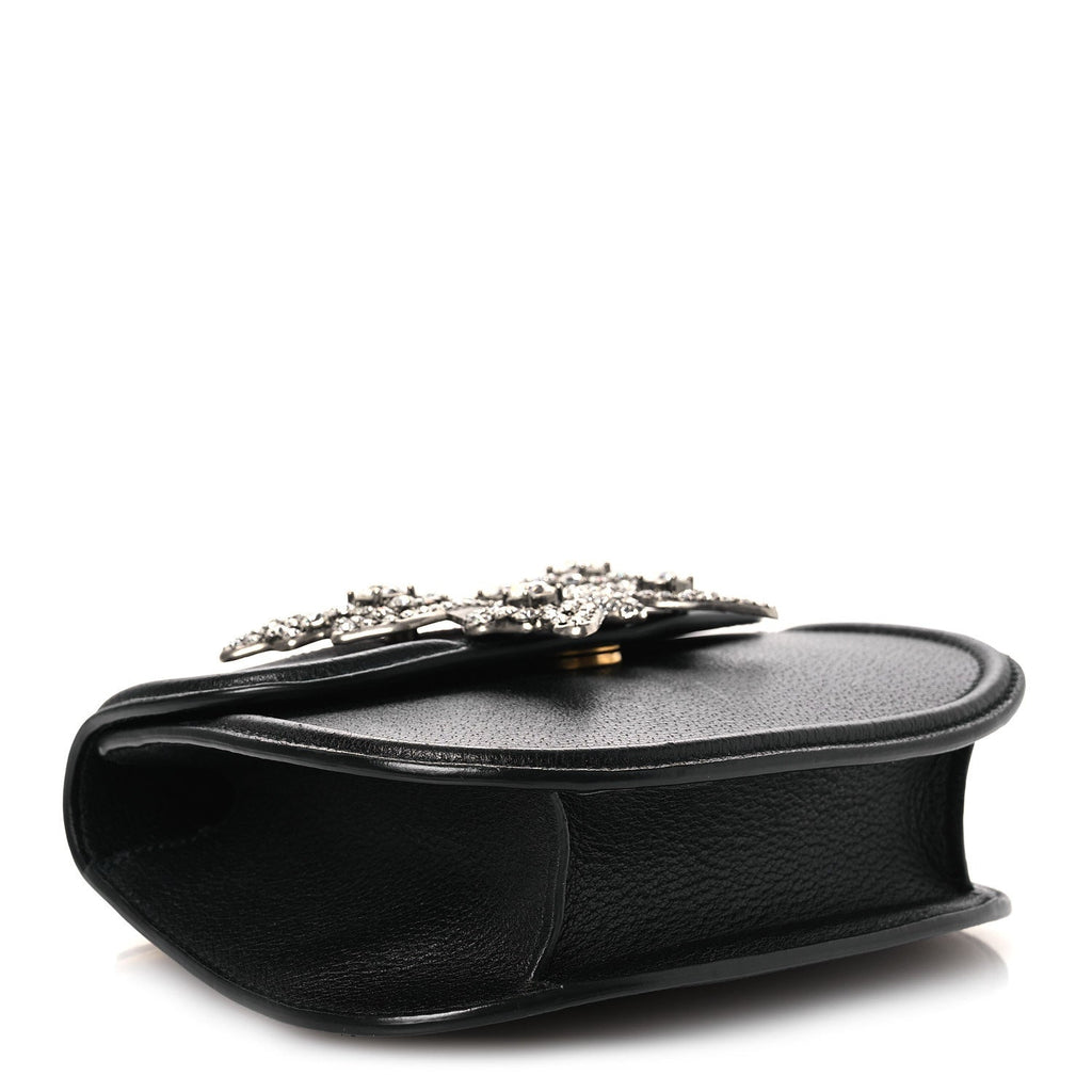 Calfskin Web Crystal Butterfly Stripe Small Totem Shoulder Bag Black