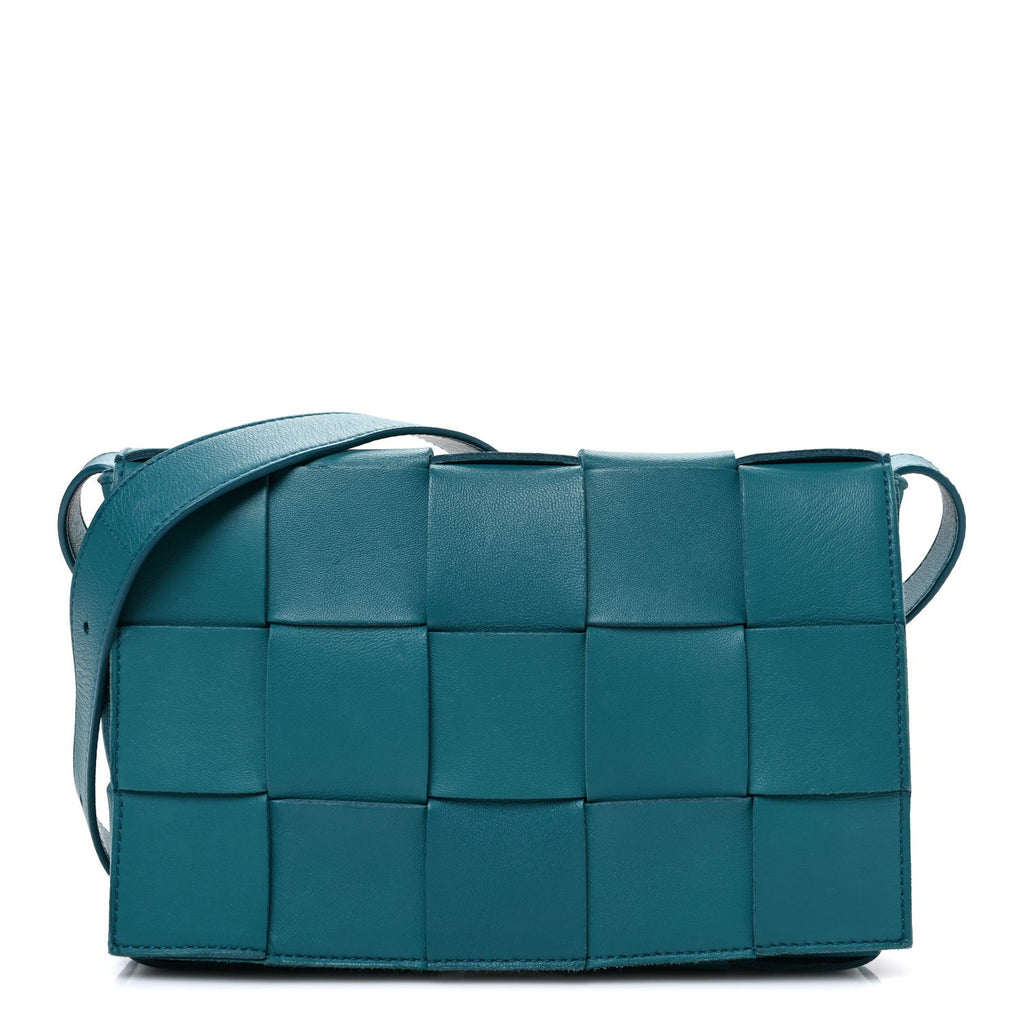 Lambskin Maxi Intrecciato Cassette Crossbody Bag Petrol Blue