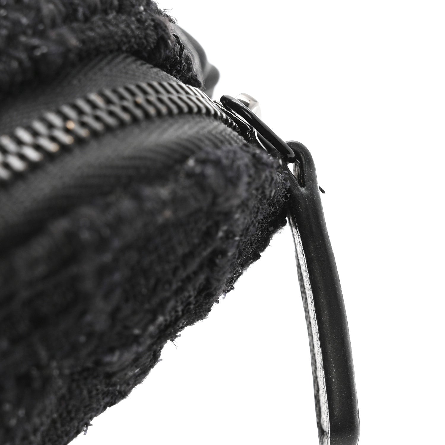 Tweed Lambskin Quilted Arm Coin Purse Black