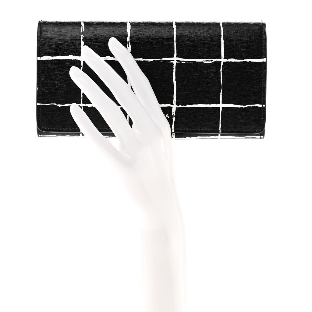Saffiano Square Check Wallet Black White