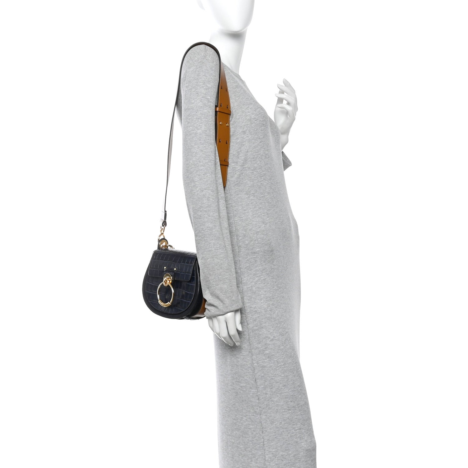 Calfskin Crocodile Embossed Small Tess Bag Full Blue