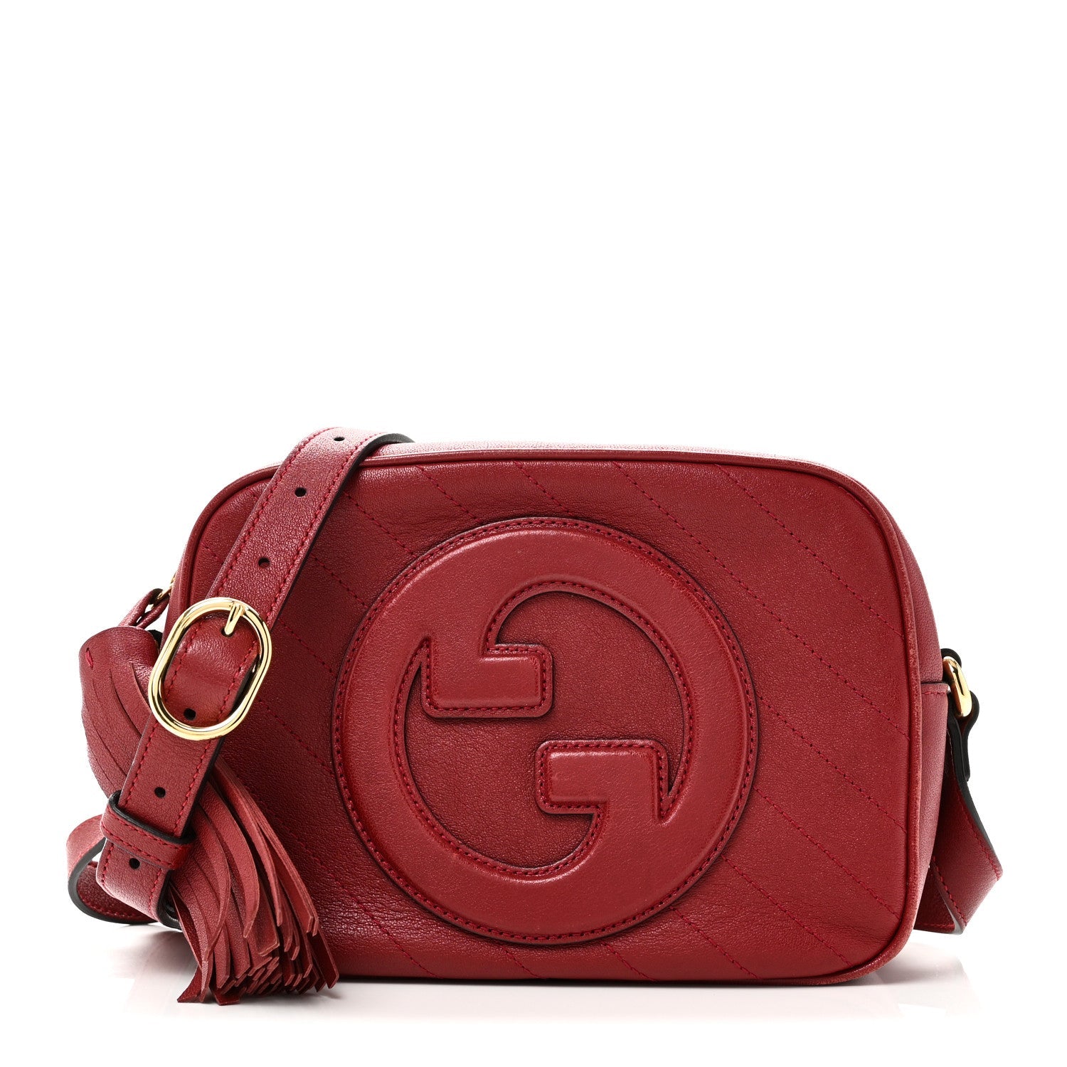 Sakai Be Green Calfskin Diagonal Stitched Small Blondie Shoulder Bag Rosso