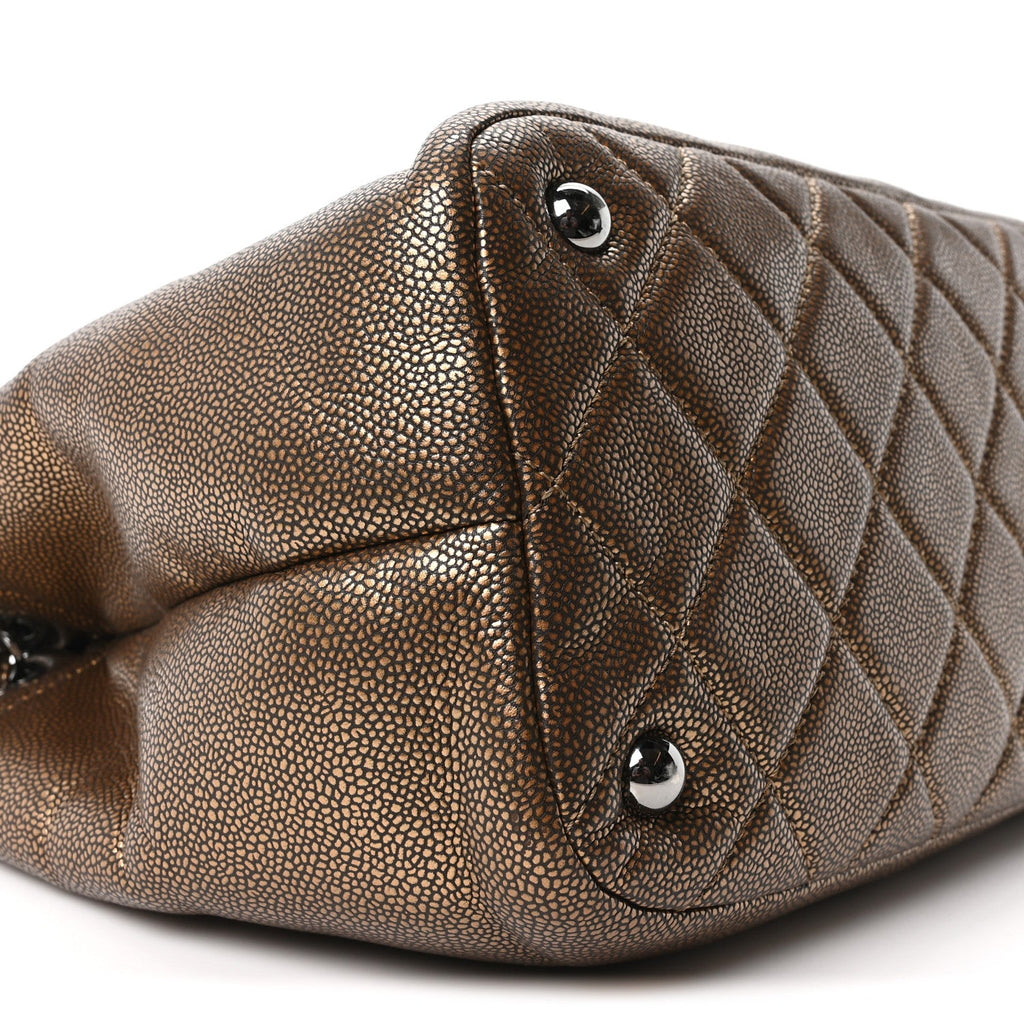 Metallic Caviar Quilted Large Timeless CC Soft Tote Bronze