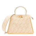 Chenille Suede Metal FF Small Peekaboo I SEE U Satchel Beige White