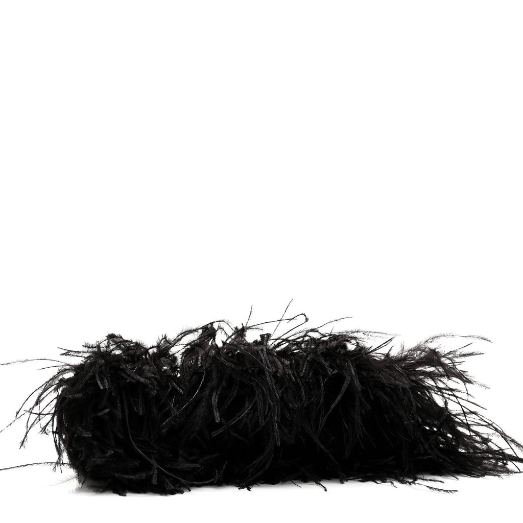Satin Feather Crystal Embellished Celeste Clutch Black