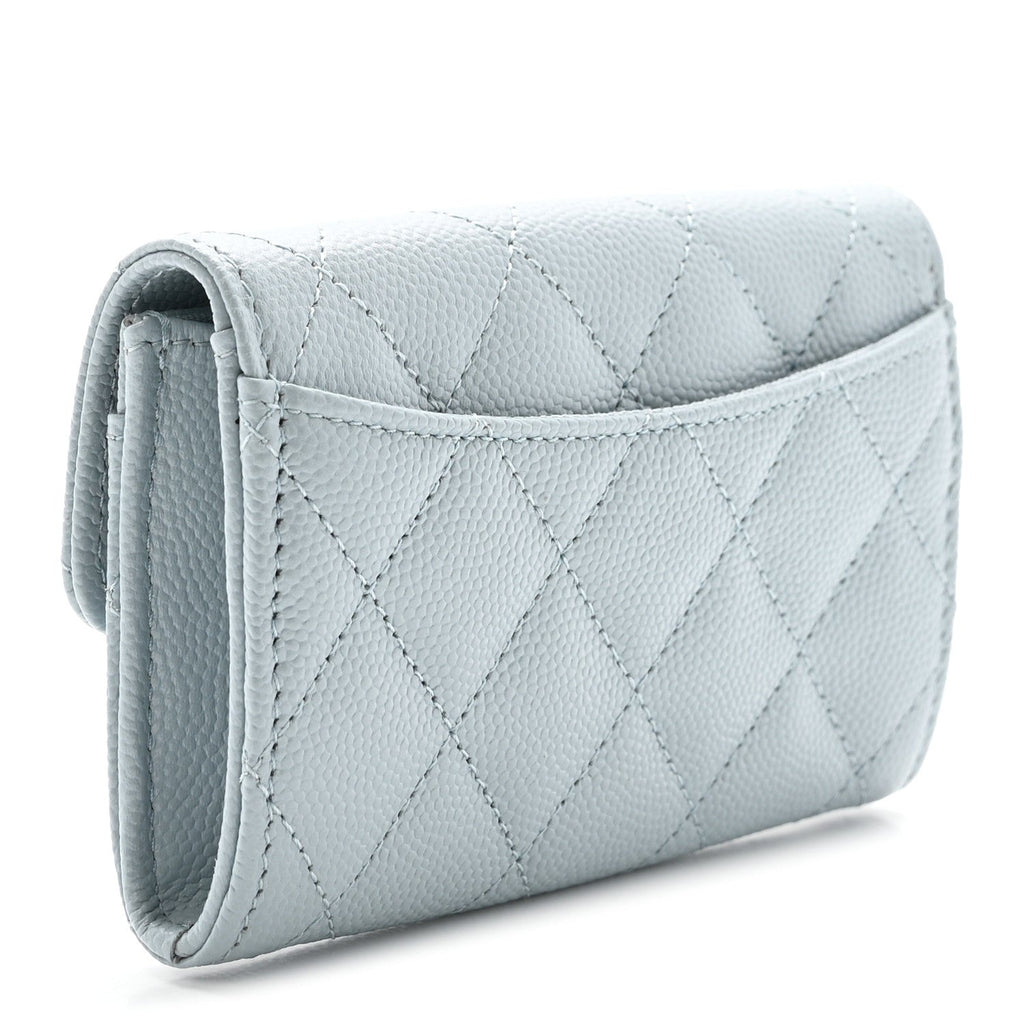 Caviar Quilted Flap  Holder Wallet Light Blue