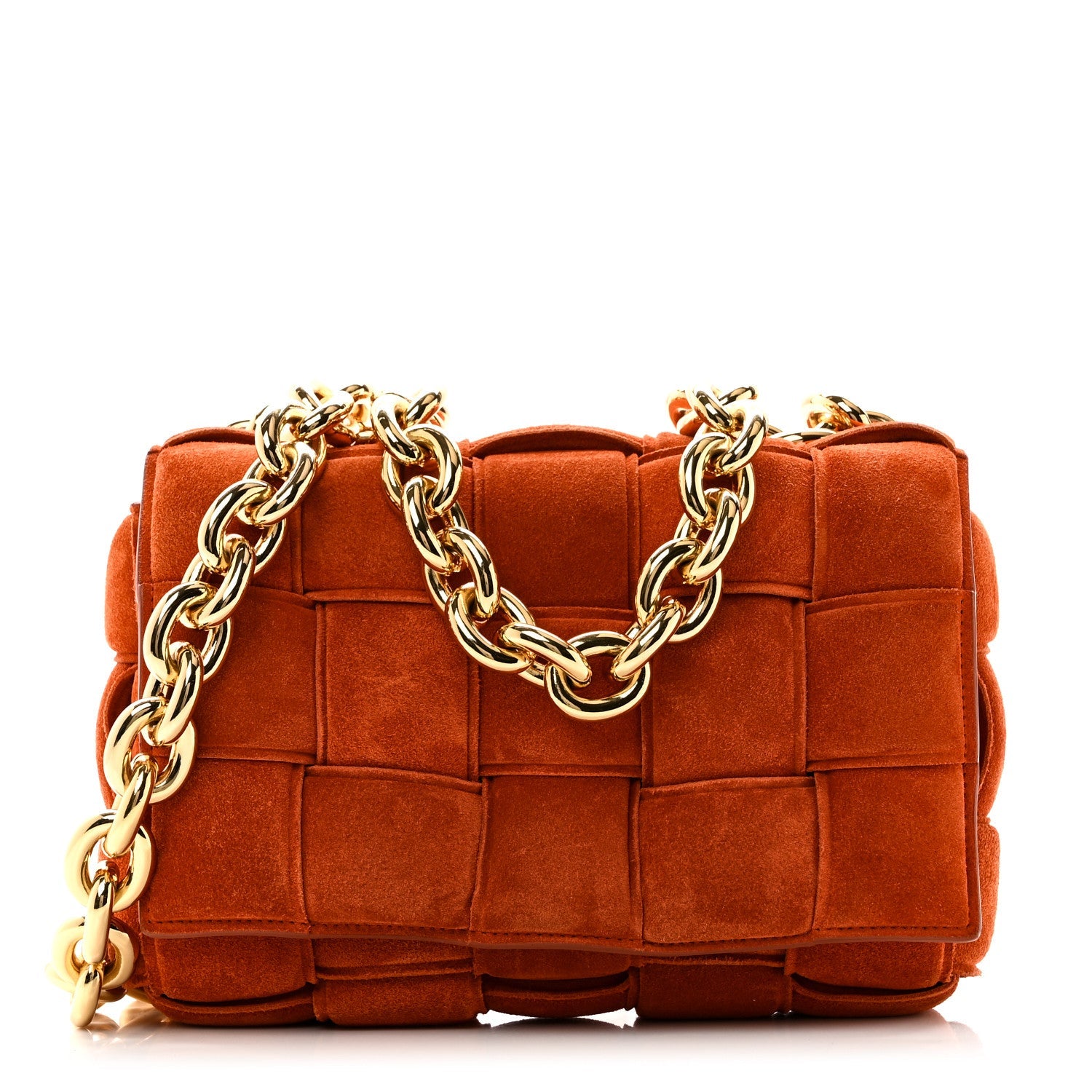 Suede Maxi Intrecciato Padded Chain Cassette Crossbody Bag Maple
