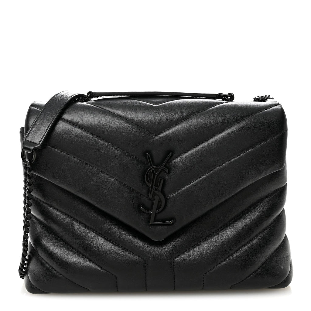 Calfskin Y Quilted Monogram Monochrome Small Loulou Chain Satchel Black