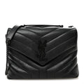 Calfskin Y Quilted Monogram Monochrome Small Loulou Chain Satchel Black