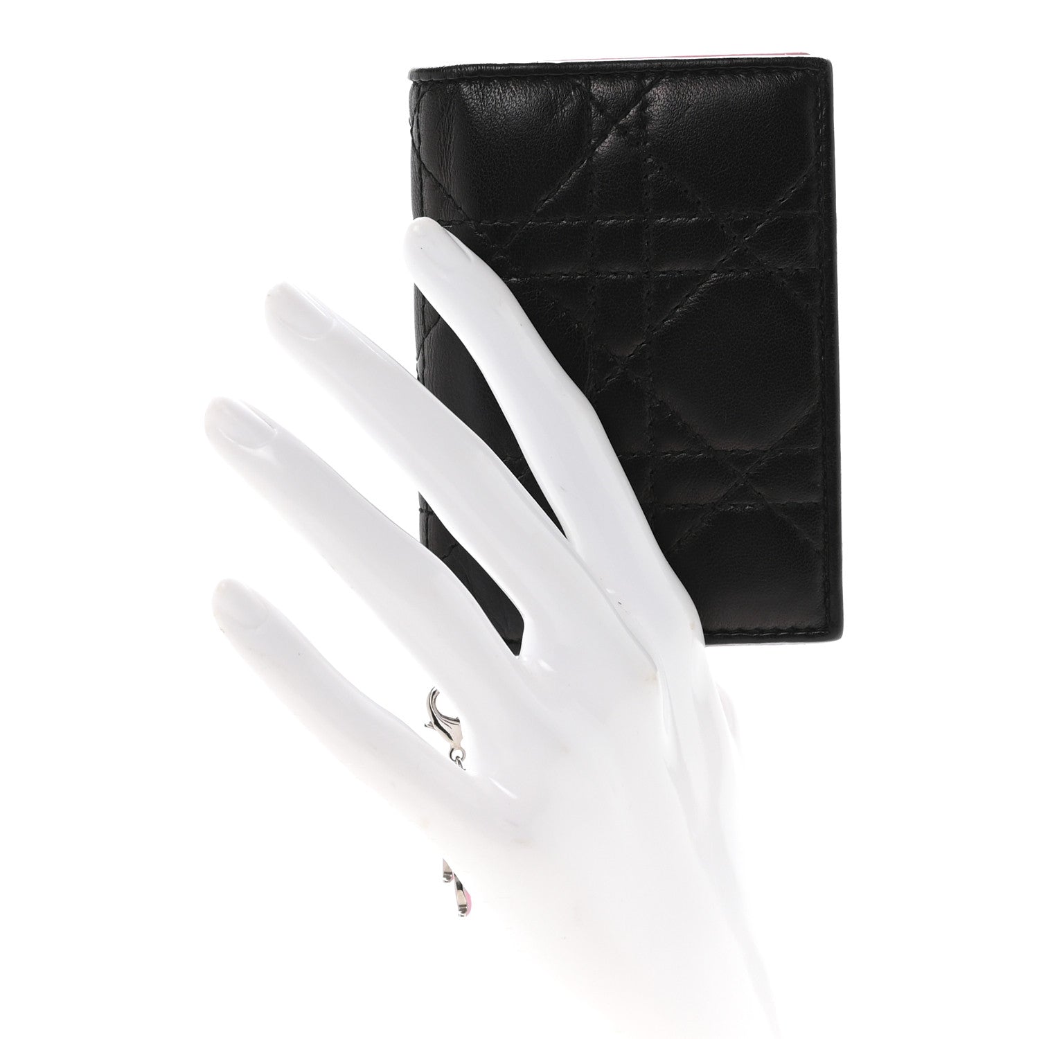 Lambskin Cannage Bi-Color Small Lady Dior Flap  Holder Black Pink