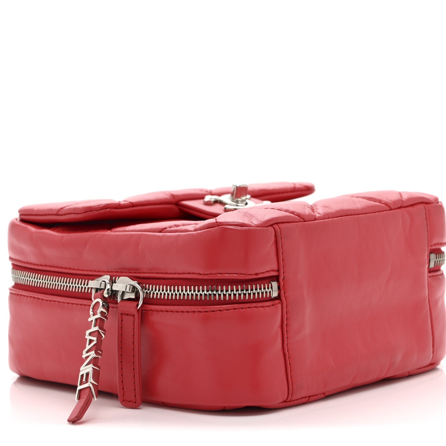 Aged Calfskin Quilted Top Handle Camera Case Red