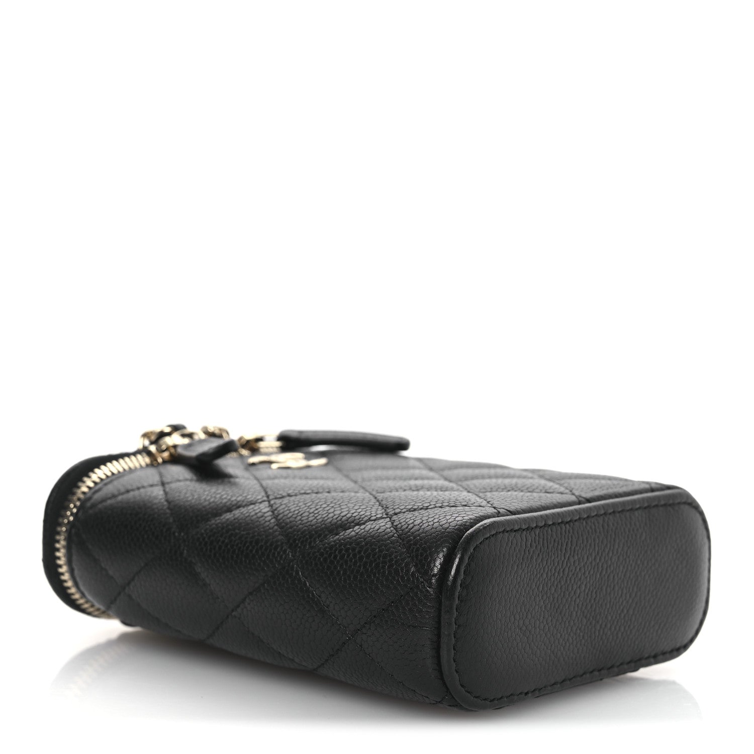 Caviar Quilted Small Vertical Coco Beauty Vanity Case With Chain Black