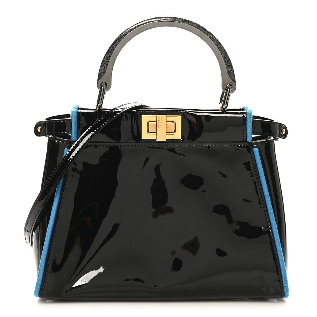 Patent Mini Plexi Handle Peekaboo Iconic Satchel Black Blue
