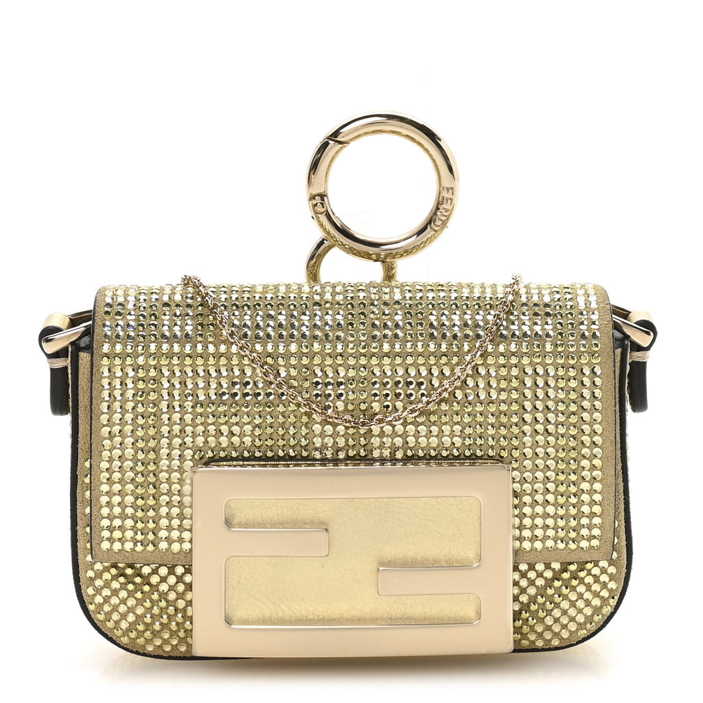 Crystal Vitello Laminato FF Nano Maxi Buckle Baguette Charm Light Gold