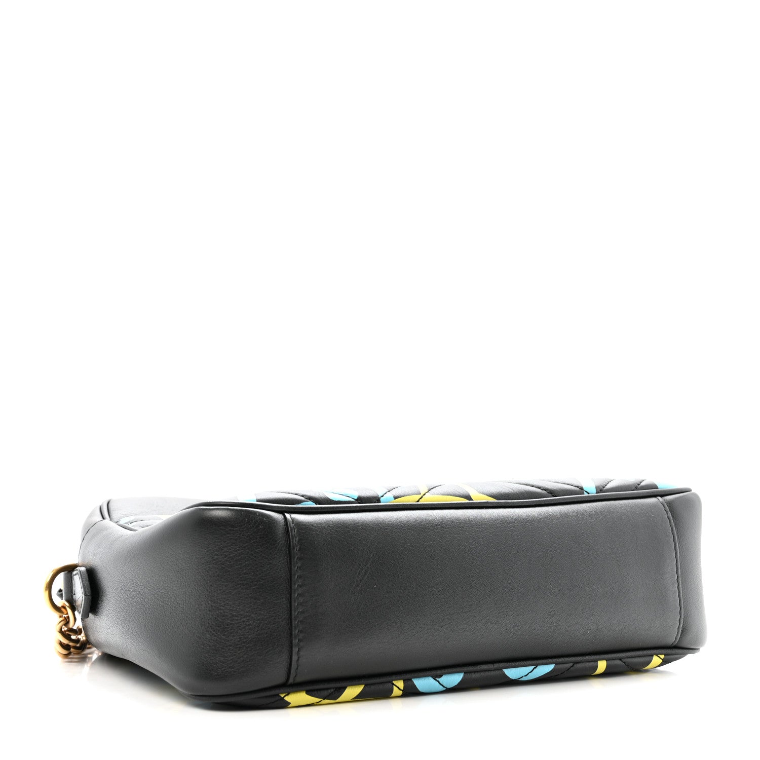Calfskin Matelasse GucciGhost Medium GG Marmont Chain Shoulder Bag Black New Acquamarine
