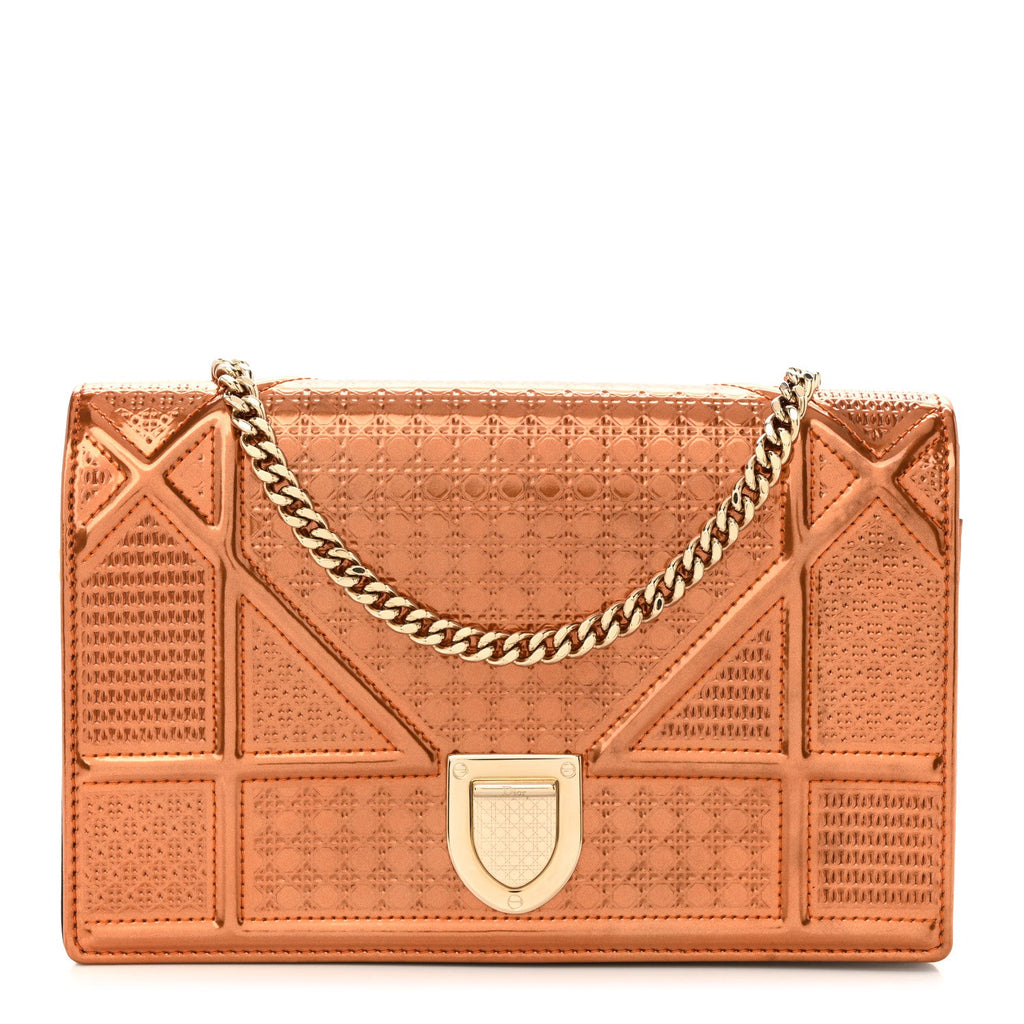 Metallic Patent Micro-Cannage Diorama Wallet on Chain Pouch Orange