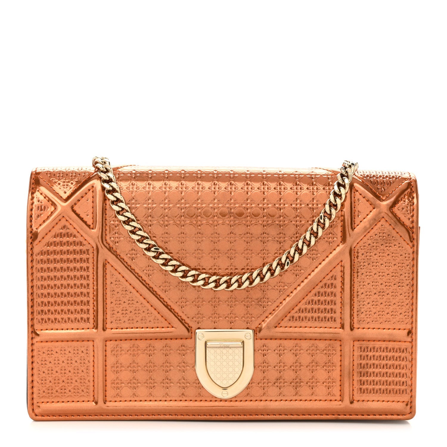 Metallic Patent Micro-Cannage Diorama Wallet on Chain Pouch Orange