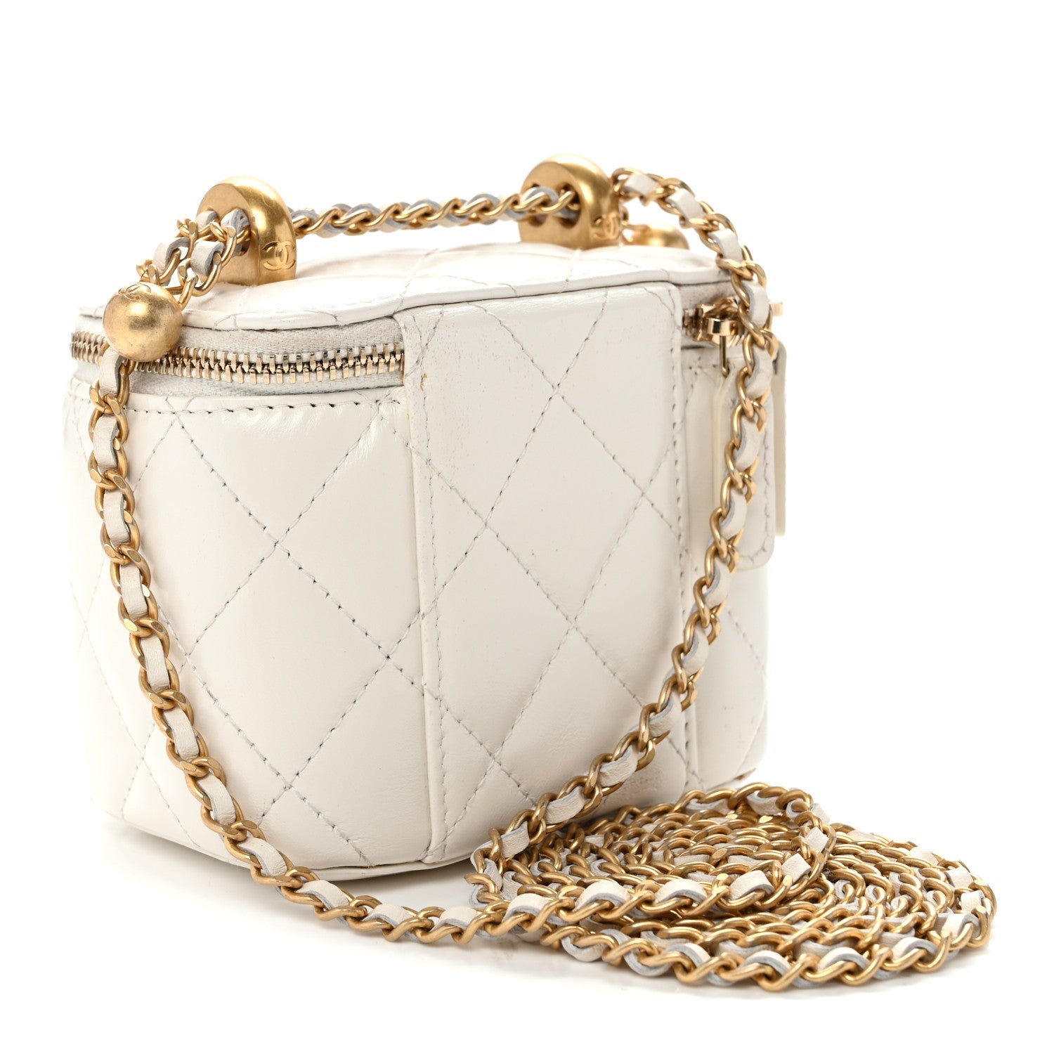 Calfskin Quilted Mini Perfect Fit Vanity Case With Chain White