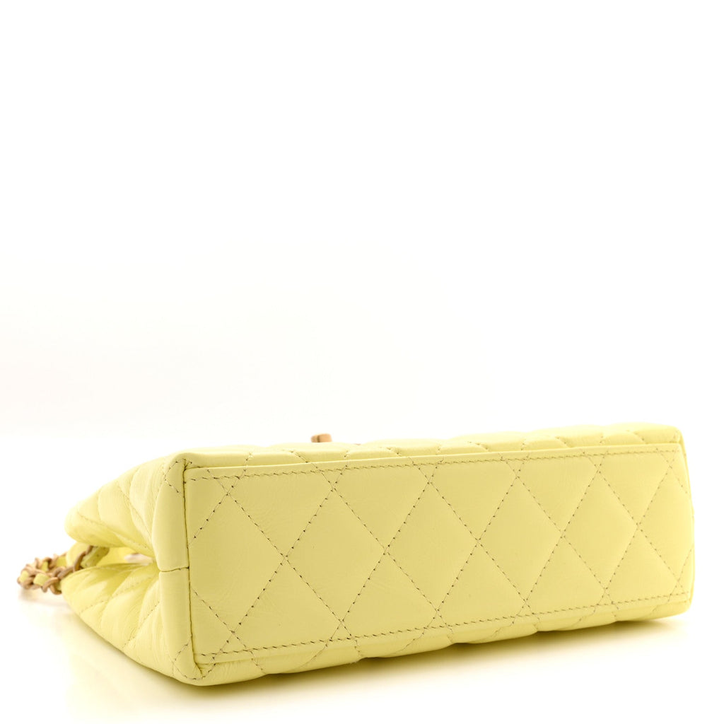 Shiny Aged Calfskin Quilted Nano Kelly Shopper Light Yellow