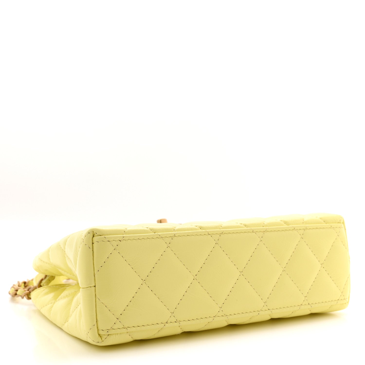 Shiny Aged Calfskin Quilted Nano Kelly Shopper Light Yellow