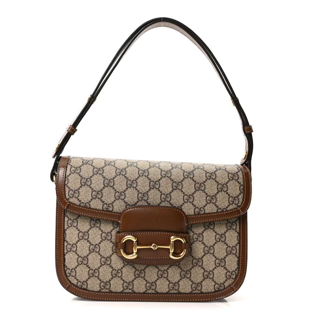 GG Supreme Monogram Horsebit 1955 Shoulder Bag Beige Brown Sugar