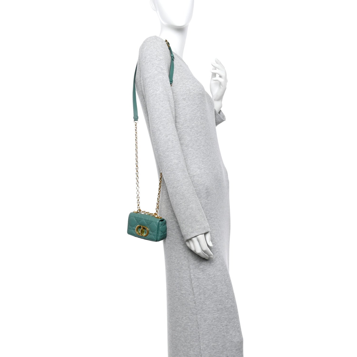 Supple Calfskin Cannage Micro Caro Bag Vert Tundra