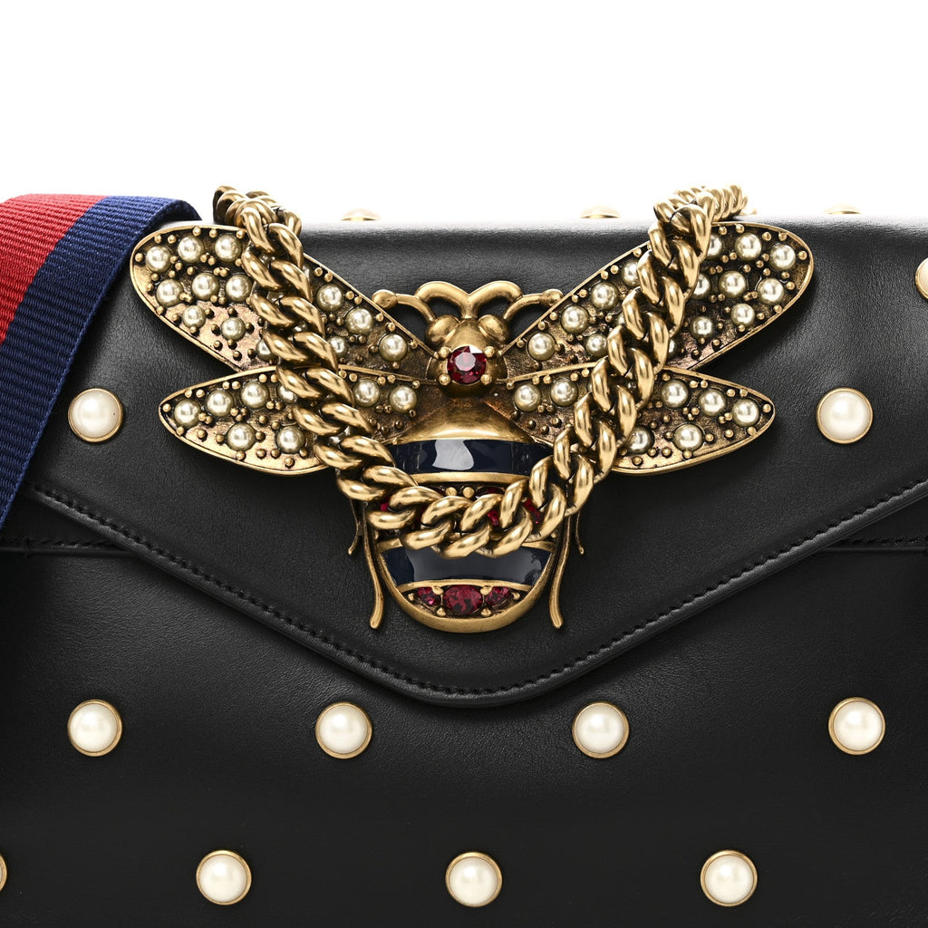Nappa Pearl Studded Mini Queen Margaret Broadway Shoulder Bag Black