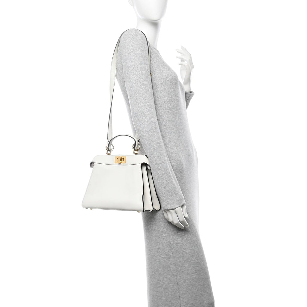 Vitello Seta Nappa Bi-Color Small Peekaboo I SEE U Satchel White Ice Light Rose Tortora