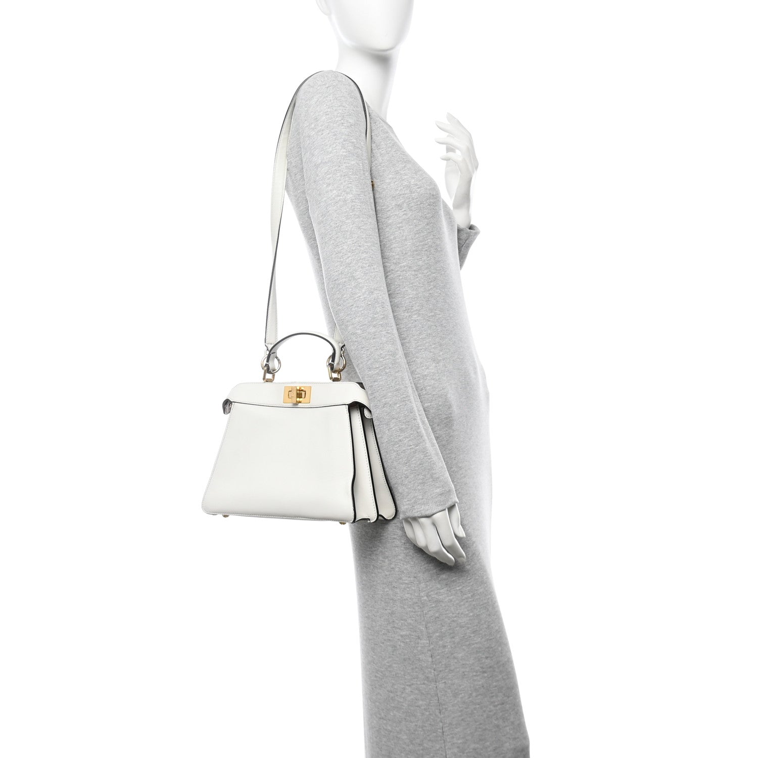 Vitello Seta Nappa Bi-Color Small Peekaboo I SEE U Satchel White Ice Light Rose Tortora