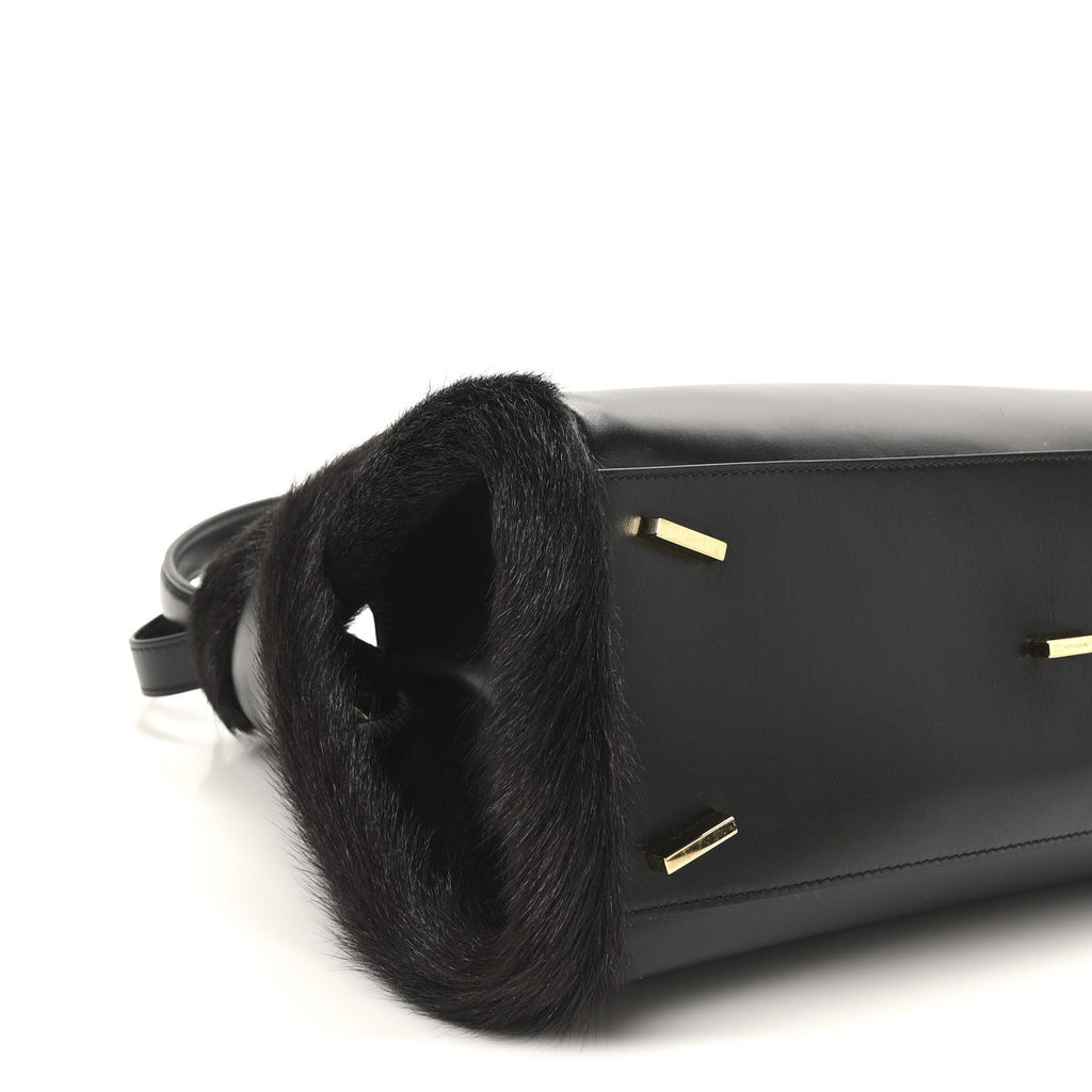 Calfskin Shearling Medium Hug Bag Black