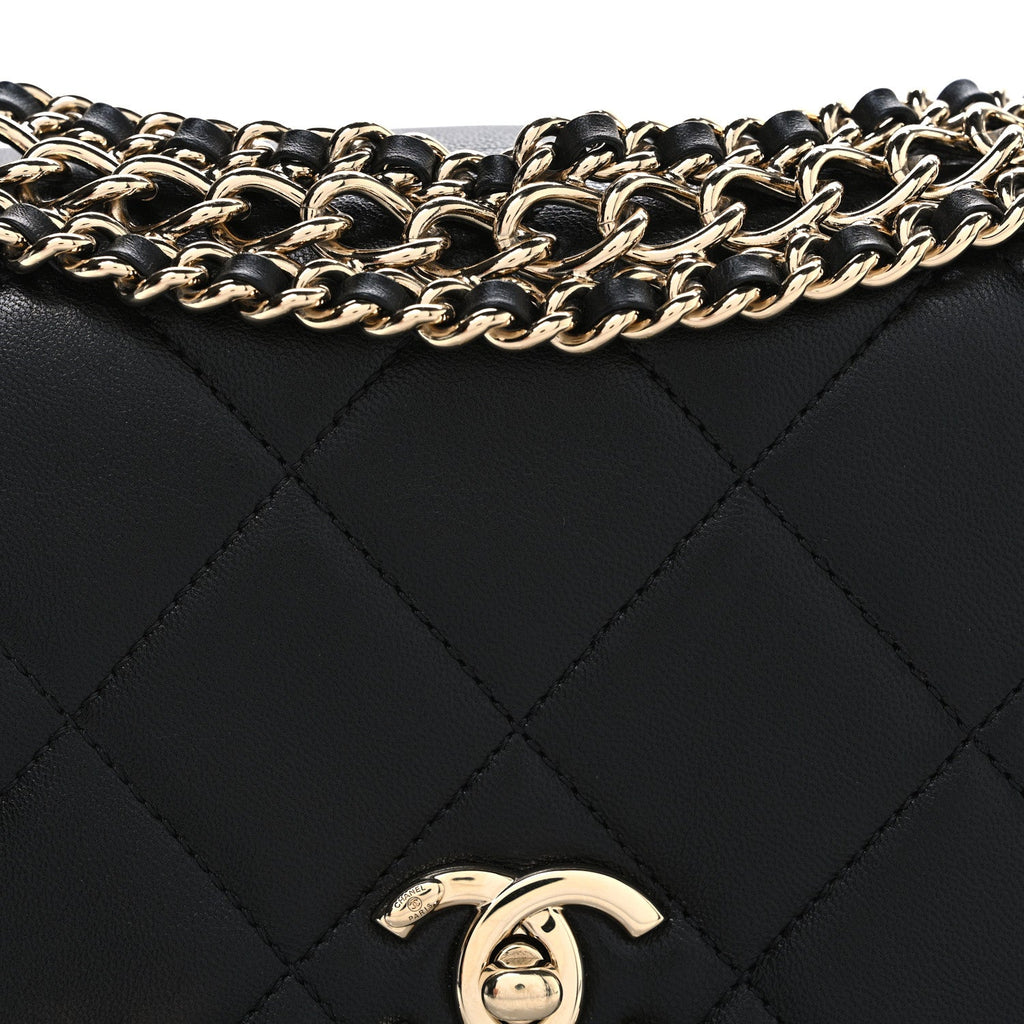 Lambskin Quilted Mini Chain Rows Flap Black