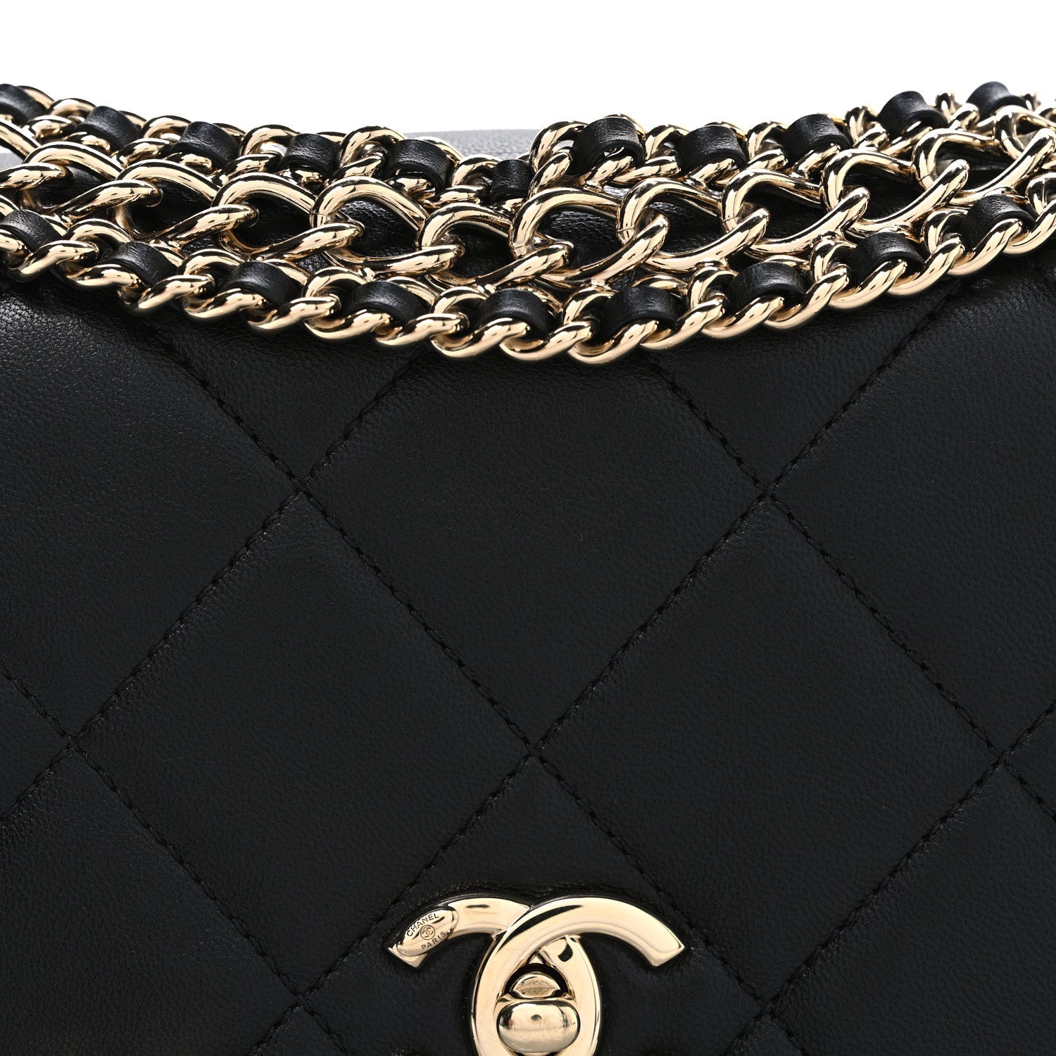 Lambskin Quilted Mini Chain Rows Flap Black