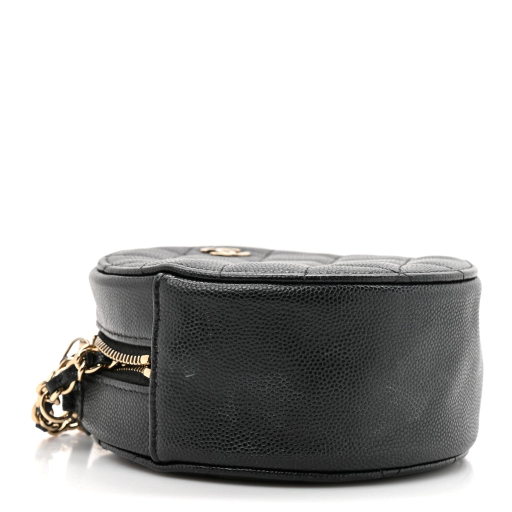 Caviar Quilted Round Clutch With Chain Black