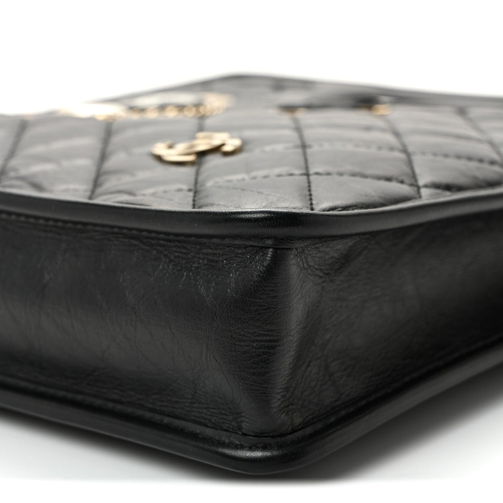 Aged Calfskin Small Charms Shopping Bag Black