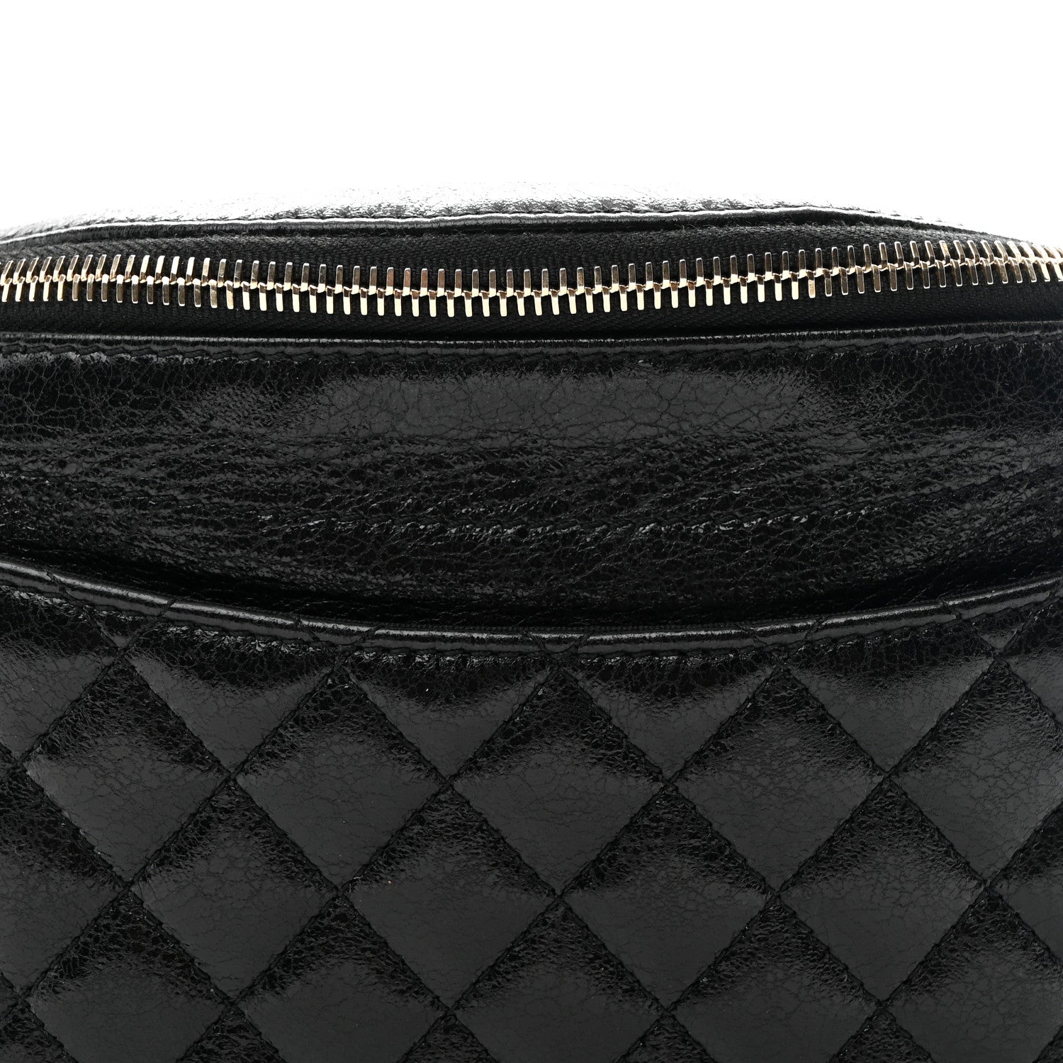 Crumpled Glazed Lambskin Quilted Waist Bag Fanny Pack Black