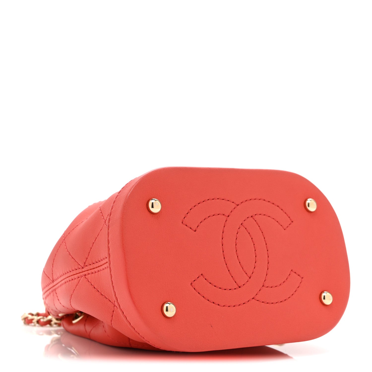Calfskin Stitched Chain Bucket Bag Coral