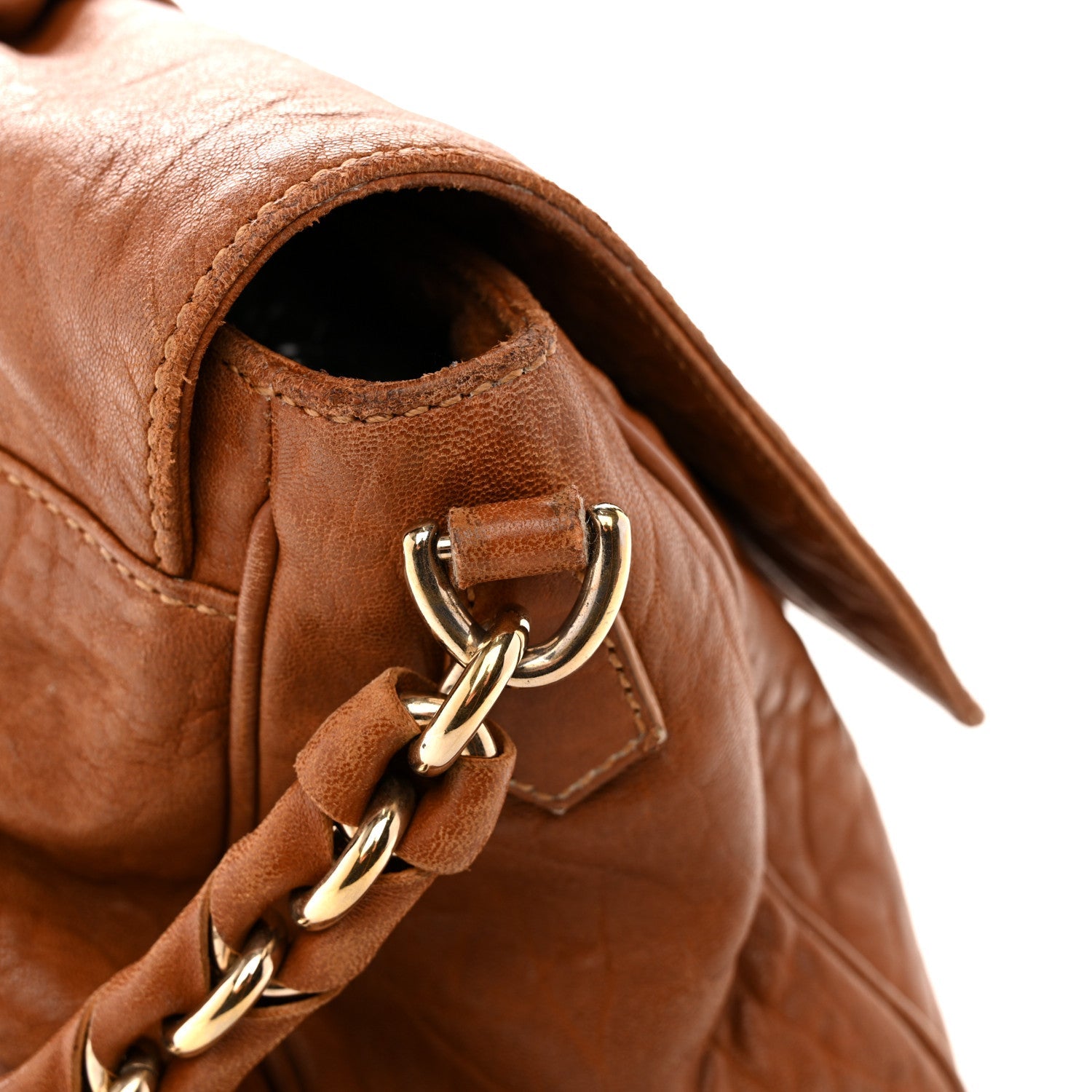 Crinkled Lambskin Mia Shoulder Flap Camel