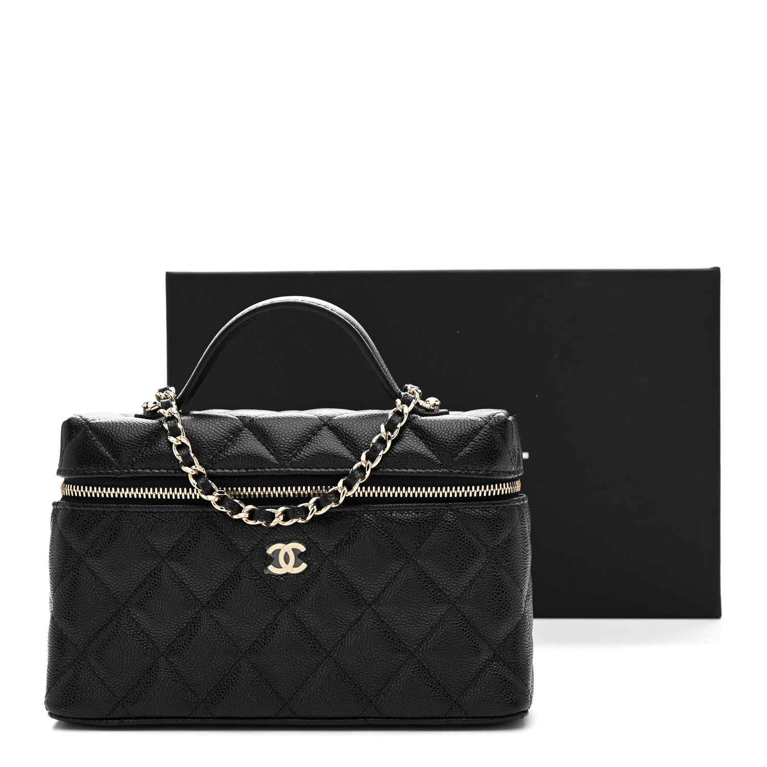 Caviar Quilted Top Handle Slim Vanity With Chain Black