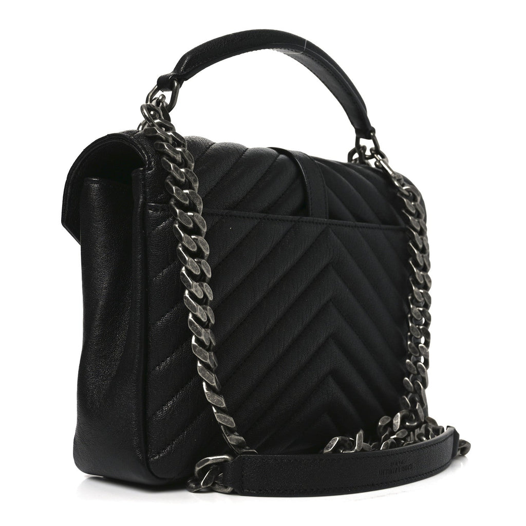 Sheepskin Matelasse Chevron Monogram Medium College Bag Black