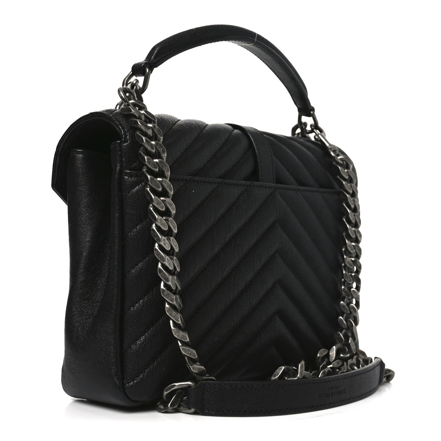 Sheepskin Matelasse Chevron Monogram Medium College Bag Black
