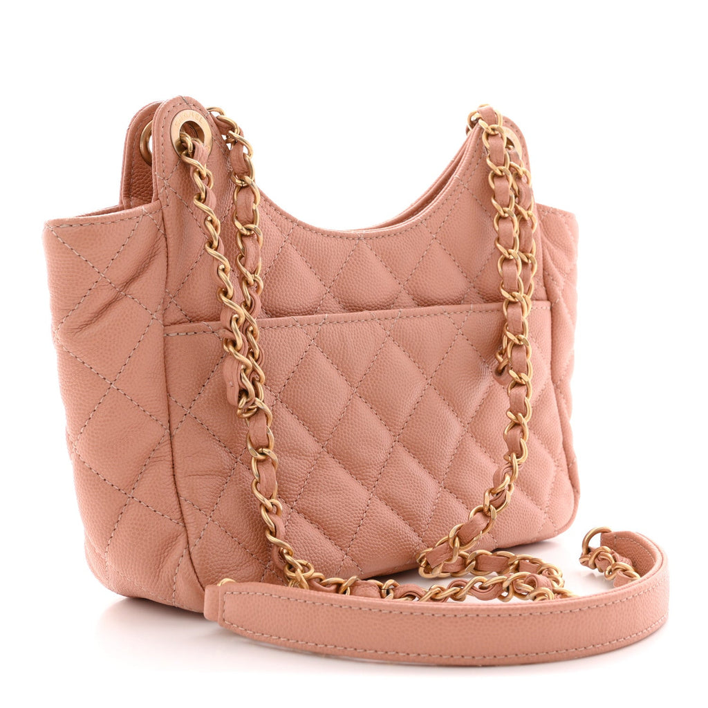 Caviar Quilted Small Wavy CC Hobo Coral