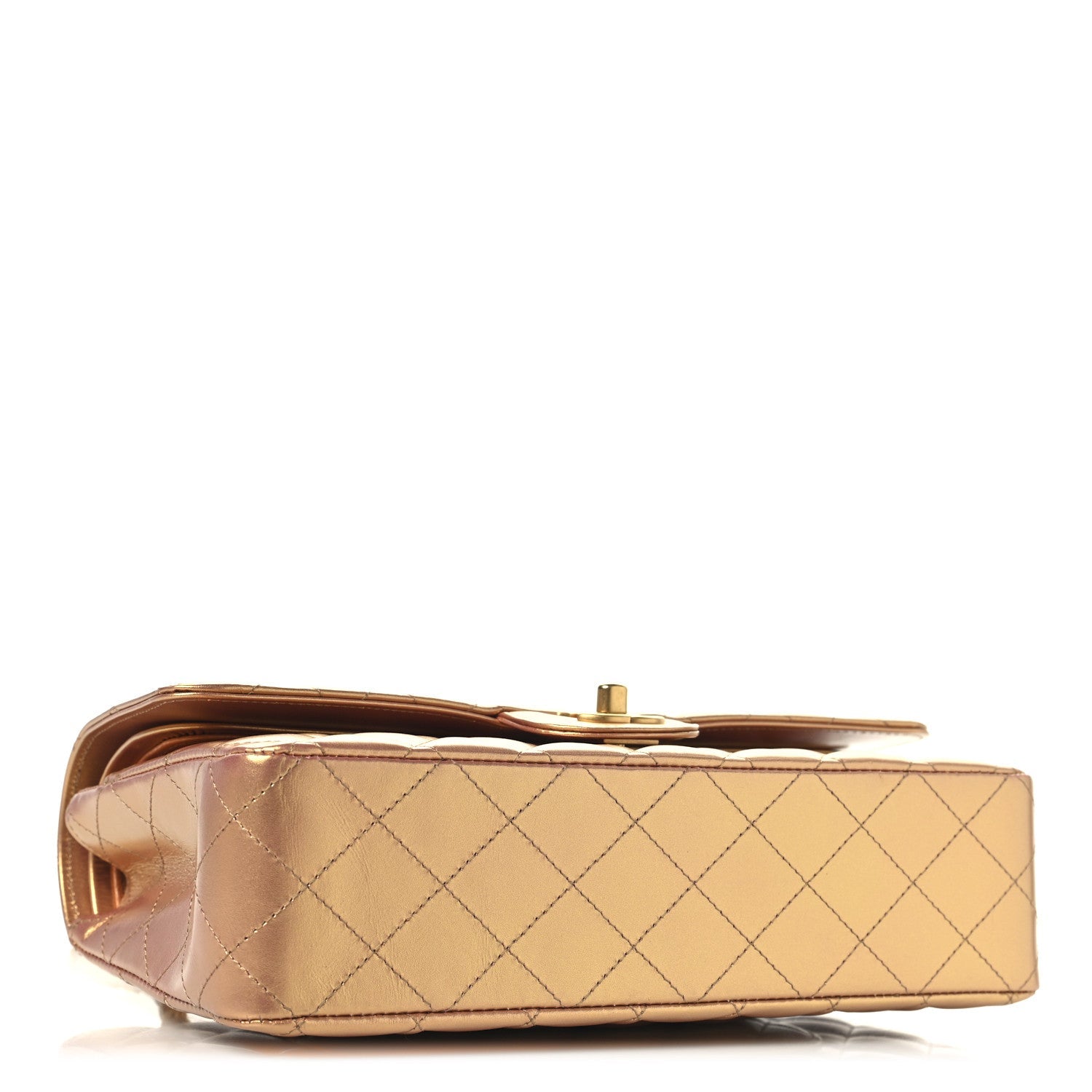 Metallic Lambskin Quilted Medium Double Flap Golden