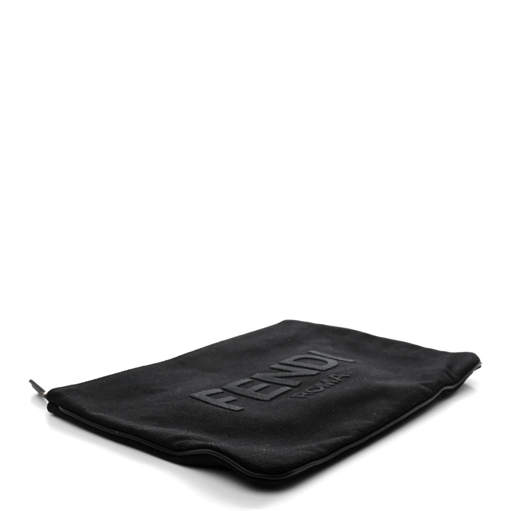 Cotton Canvas Vitello Grace Light Logo Flat Pouch Black