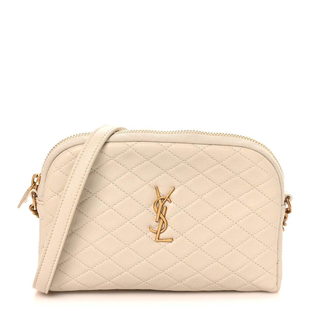 Lambskin Quilted Gaby Zipped Pouch Crema Soft