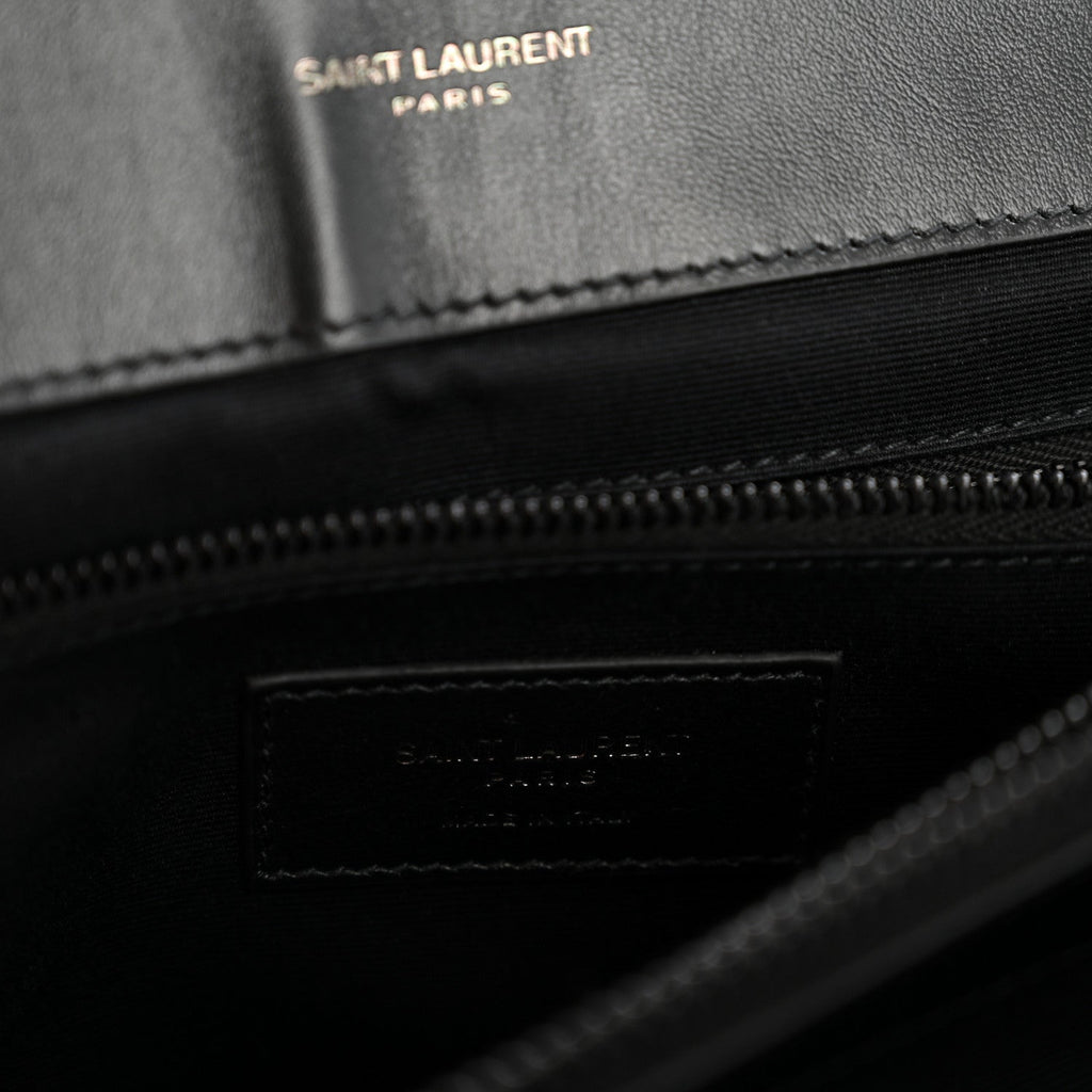 Calfskin Y Quilted Monogram Monochrome Large Loulou Chain Satchel Black